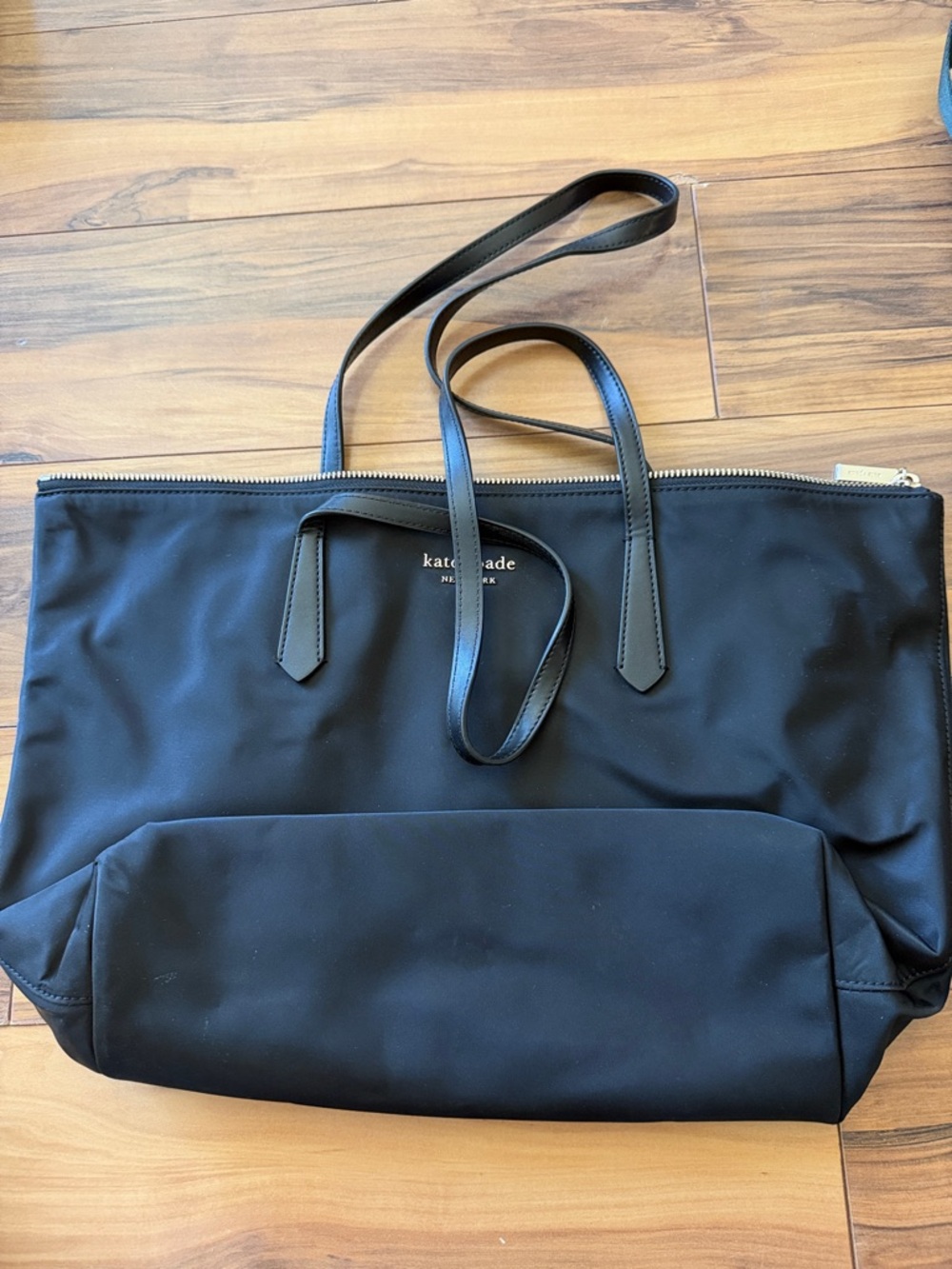 kate spade black nylon tote with leather straps